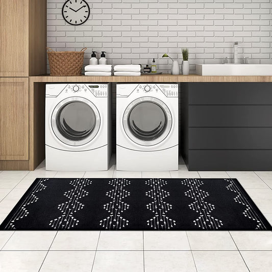 Boho Runner Rug 2'X6', Black and White Hallway Runners Washable Hand-Woven Area Rug for Entryway Bedroom Moroccan Throw Rug Bohemian Bath Mat for Kitchen Doorway Laundry