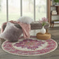 Passion Ivory/Fuchsia 4' X round Area Rug, Boho, Traditional, Easy Cleaning, Non Shedding, Bed Room, Living Room, Hallway, (4' Round)