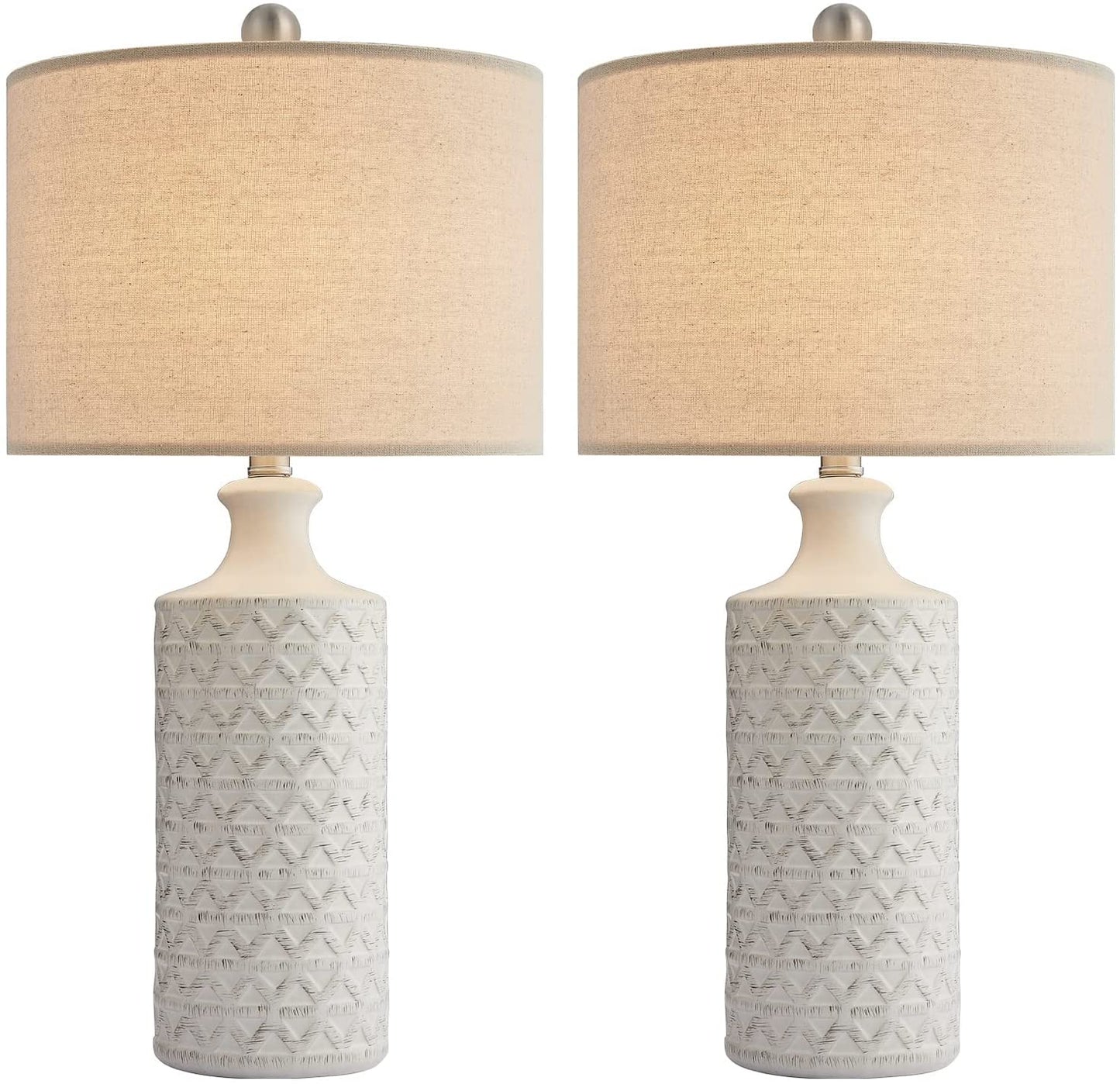 Pokat 24.75’’ Modern Contemporary Ceramic Table Lamp Set of 2 for Living Room White Desk Decor Lamps for Bedroom Study Room Office Farmhouse Bedside Nightstand Lamp End Table Lamps