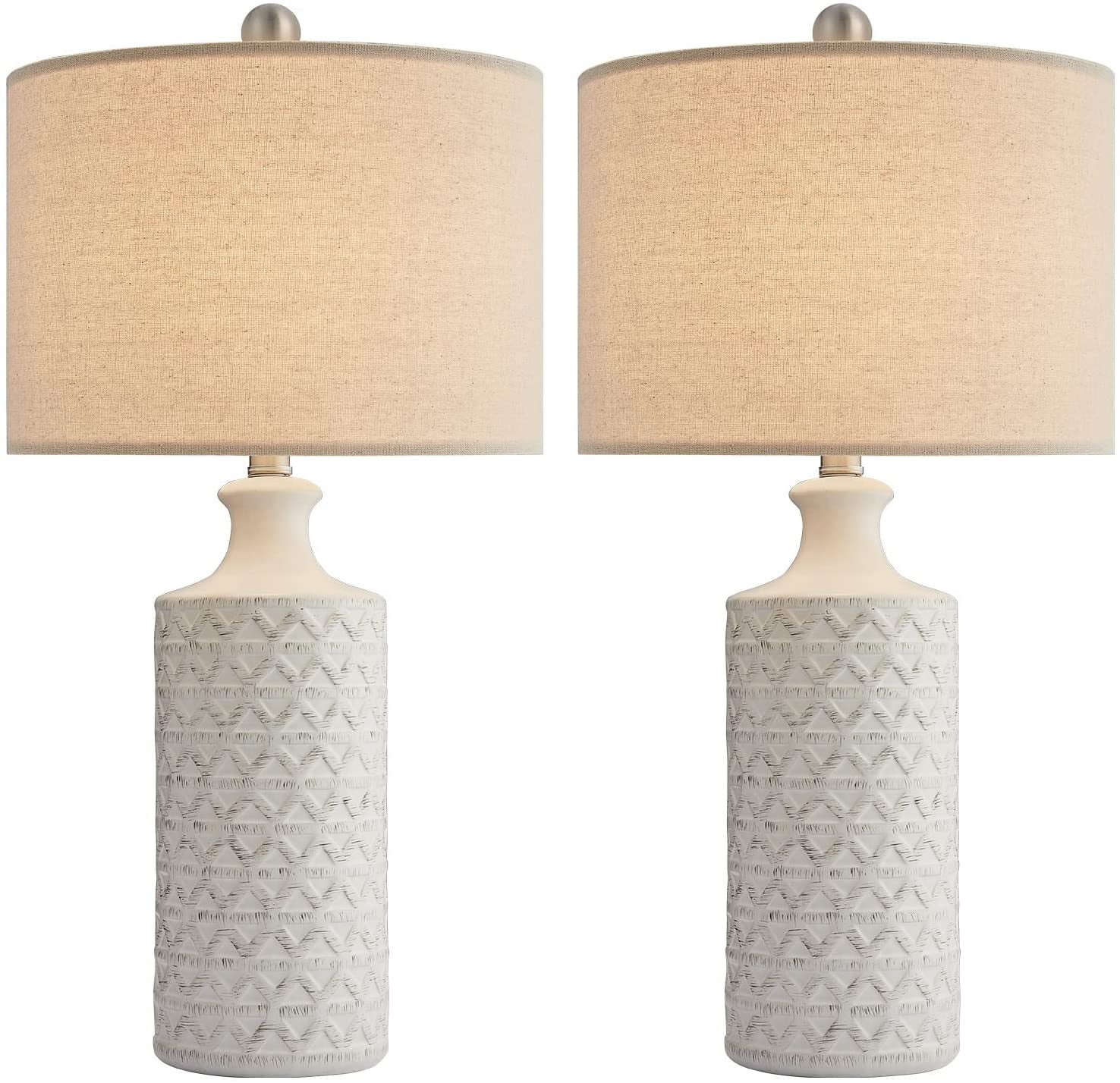 Pokat 24.75’’ Modern Contemporary Ceramic Table Lamp Set of 2 for Living Room White Desk Decor Lamps for Bedroom Study Room Office Farmhouse Bedside Nightstand Lamp End Table Lamps