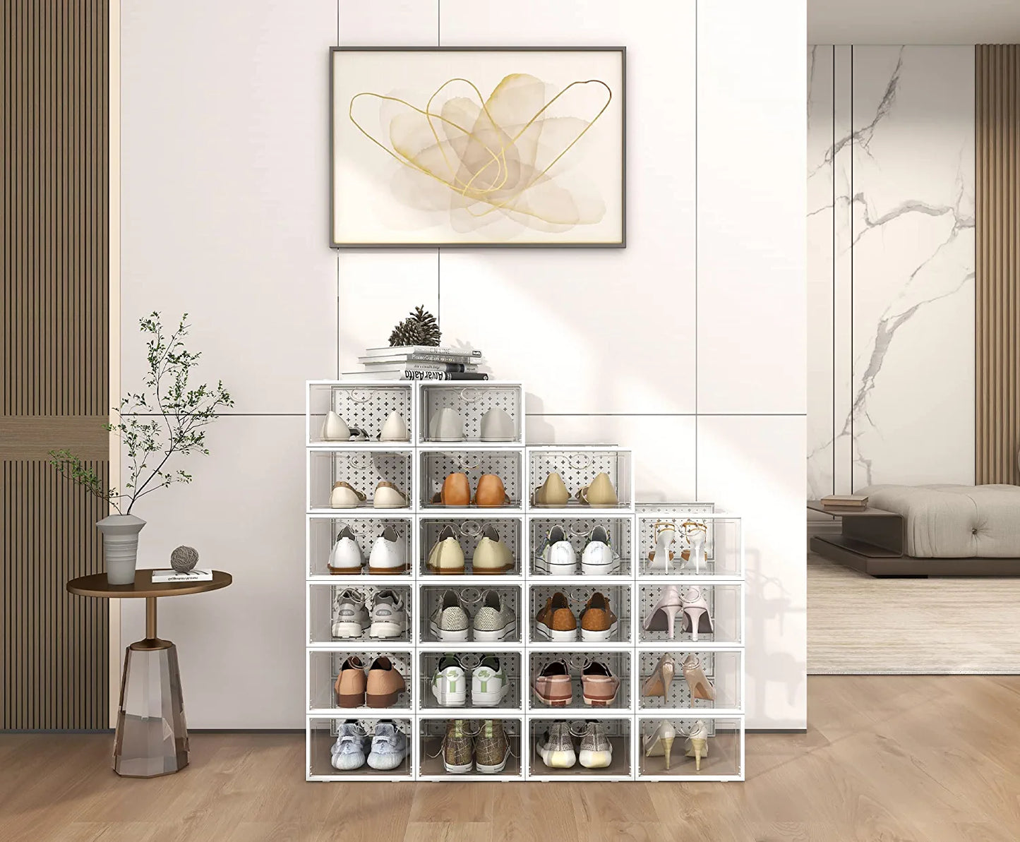 Shoe Storage Boxes, Shoe Organizer for Closet Clear, Shoe Boxes Clear Plastic Stackable, Folable Storage Bins with Lids,12 Pack