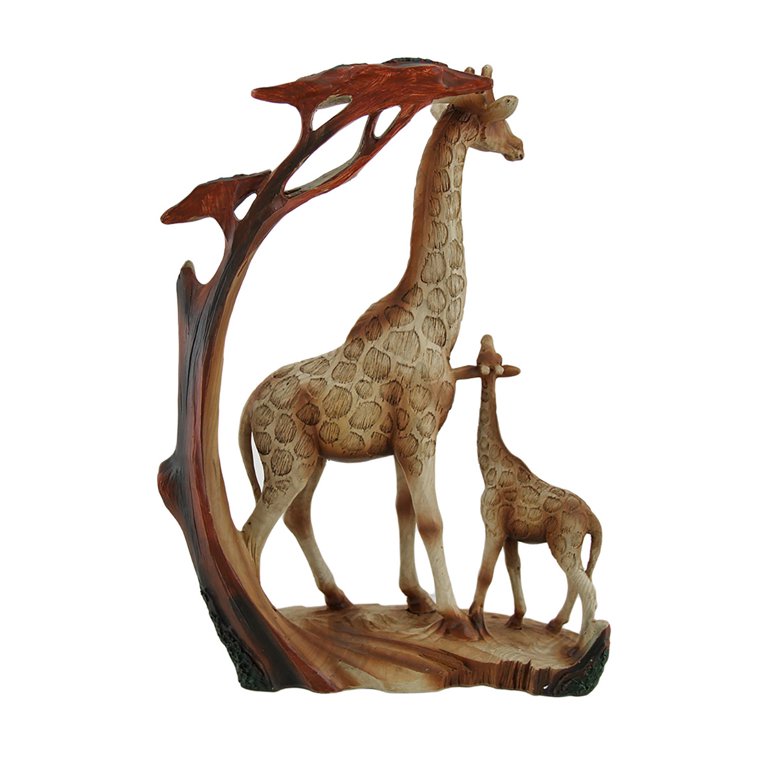 Zeckos Giraffe Family Carved Wood Look Resin Statue