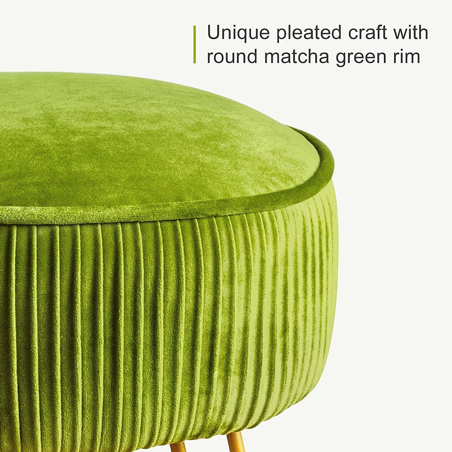 Mid Century Modern Velvet Upholstered Pleated round Footrest Stool Ottoman with Metal Legs, Home Multifunctional Luxury Ottoman Suitable for Living Room and Bedroom