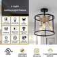 Industrial Semi Flush Mount Ceiling Light Fixture, 3-Light Farmhouse Vintage Black Ceiling Lamp with Adjustable Socket, Rustic Chandelier Metal Cage Shade for Kitchen Hallway Entryway Passway Bedroom