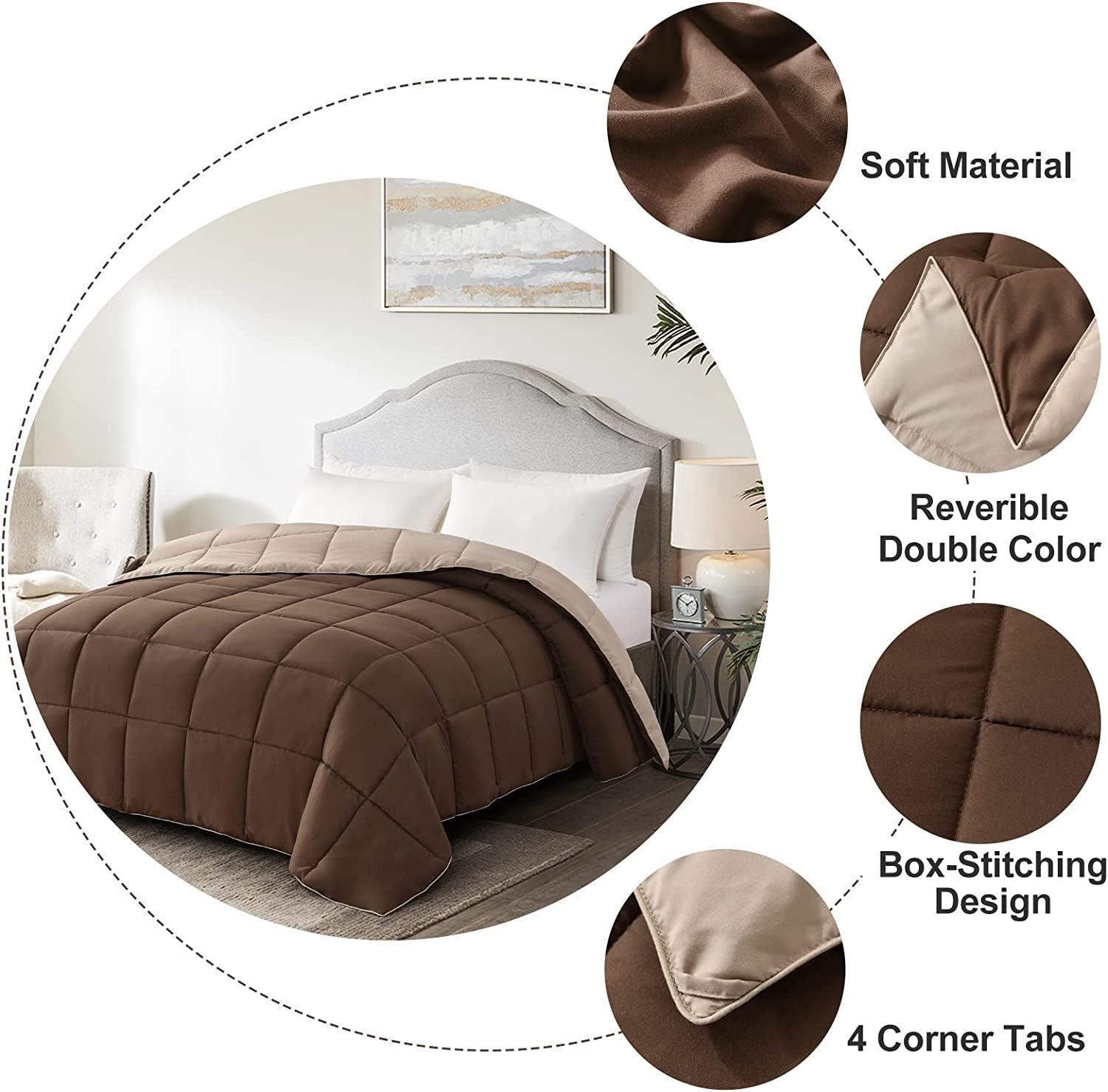 Queen Lightweight Comforter Brown - All Season down Alternative Bed Comforter Summer Duvet Insert Quilted Reversible Comforters Full / Queen Size Chocolate Brown / Beige