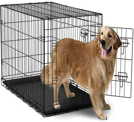 Dog Crates for Extra Large Dogs - XL Dog Crate 42" Pet Cage Double-Door Best for Big Pets - Wire Metal Kennel Cages with Divider Panel & Tray - In-Door Foldable & Portable for Animal Out-Door Travel