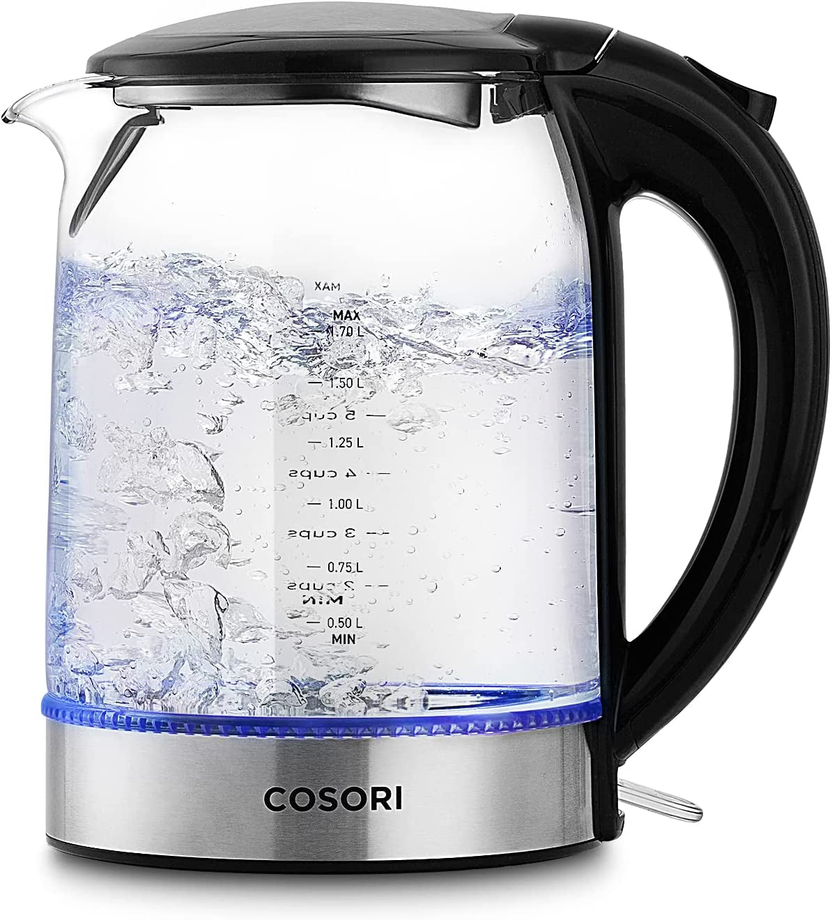 Electric Kettle for Boiling Water, 1500W Wider Mouth 1.7L Glass Electric Tea Kettle & Electric Water Boiler, Stainless Steel Inner Lid, Auto Shut-Off & Boil-Dry Protection, BPA Free, Black