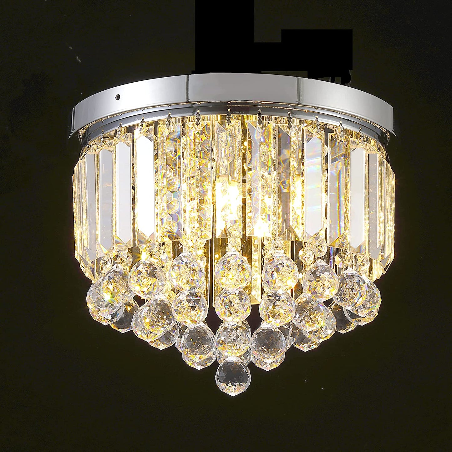 LOCLGPM 4 Light Luxury Glam Chrome Closet Mini Chandelier, Flush Mount Crystal Ceiling Light 11.8 Inch K5 Crystal Raindrop Silver Crystal Chandelier for Dining Room Bedroom Hallway Kitchen