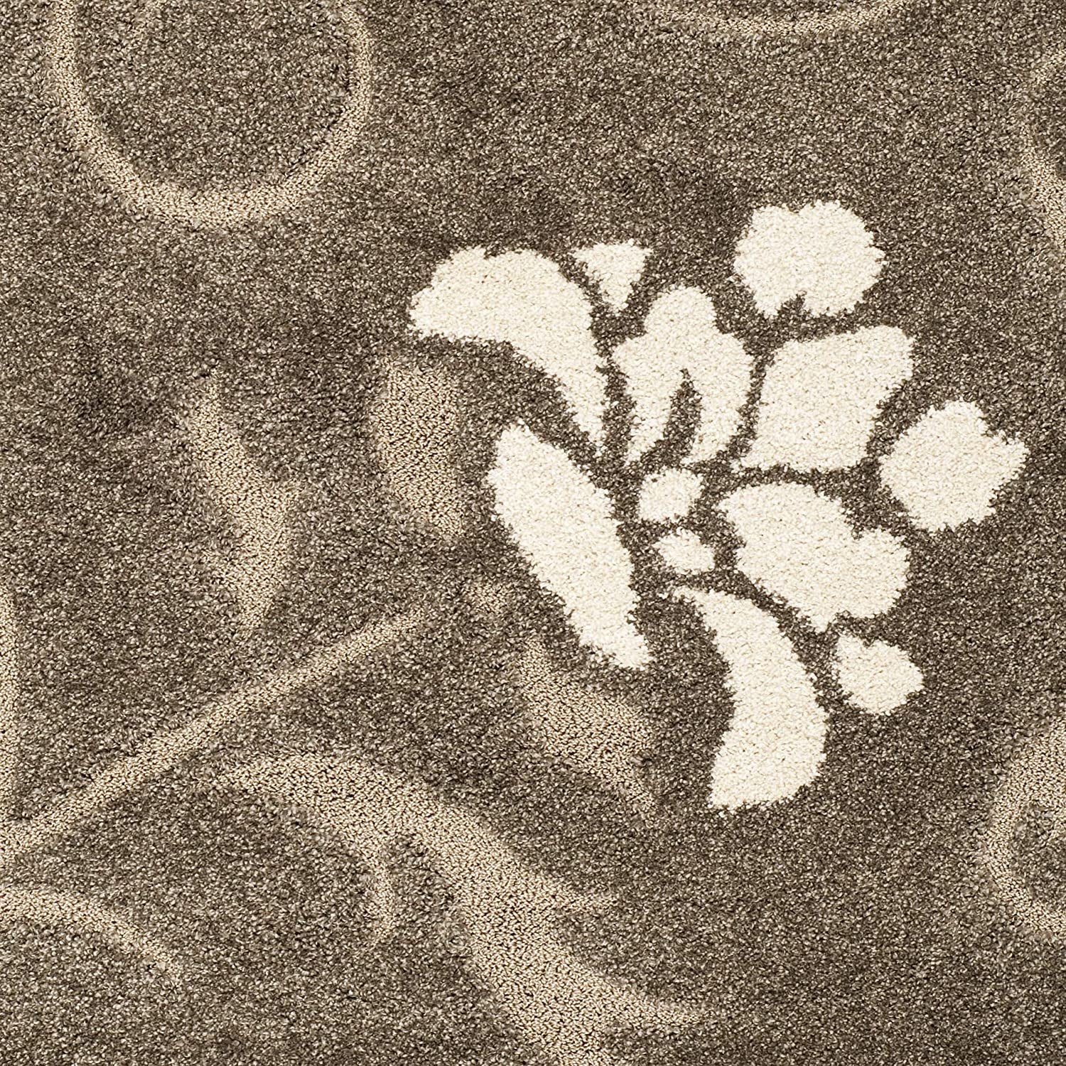 Florida Shag Collection 3'3" X 5'3" Smoke / Beige SG464 Floral Non-Shedding Living Room Bedroom Dining Room Entryway Plush 1.2-Inch Thick Area Rug
