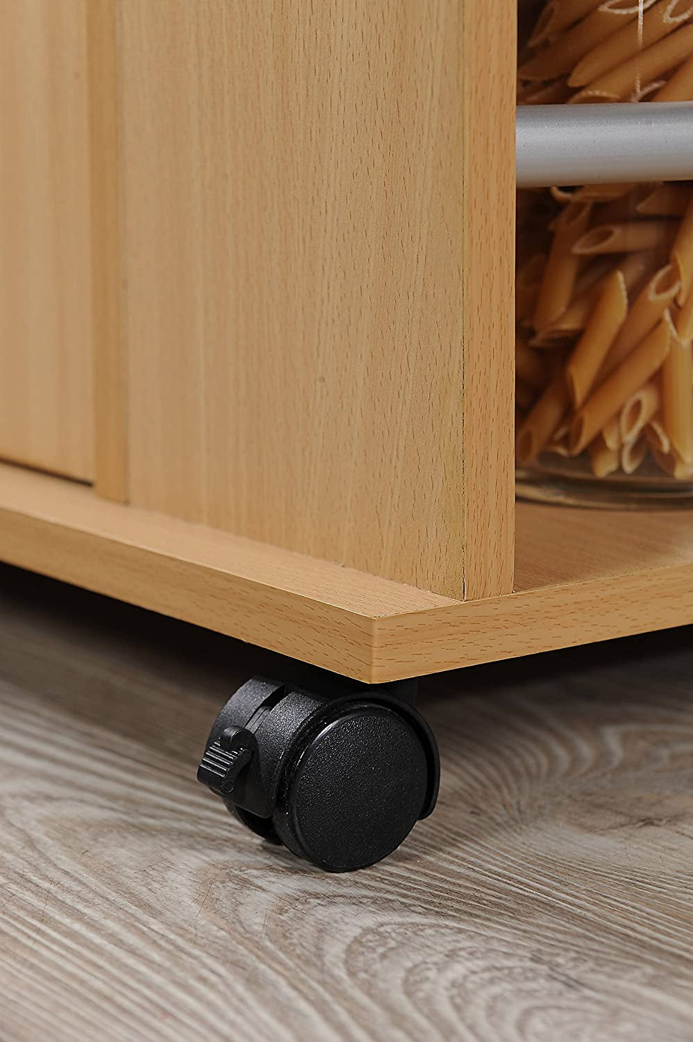 Import Kitchen Island with Spice Rack and Towel Rack, Beech