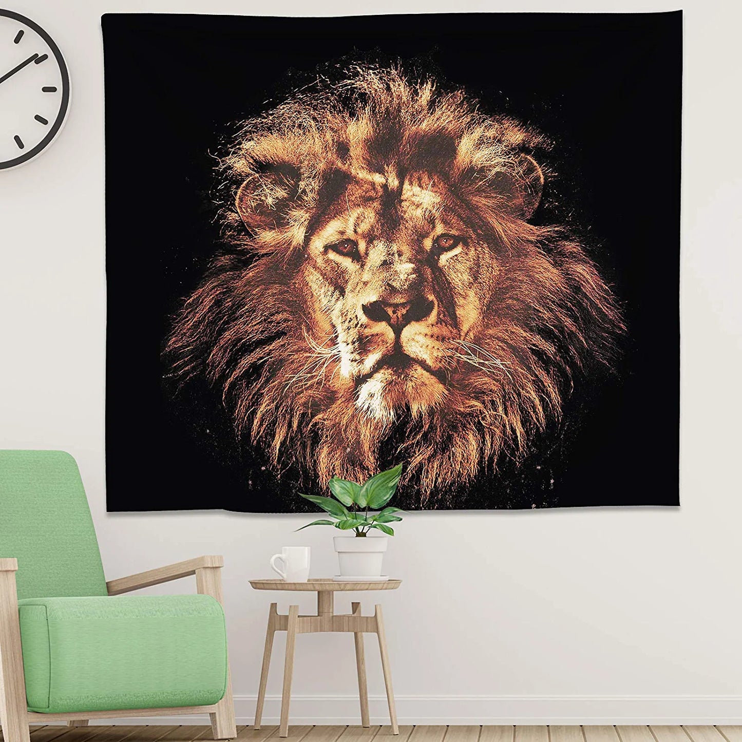 Lion Tapestry Wall Hanging Lion Head Portrait Black and Gold Wall Tapestry for Bedroom Home Wall Décor (51.2X59.1 Inches, 130X150 Cm)
