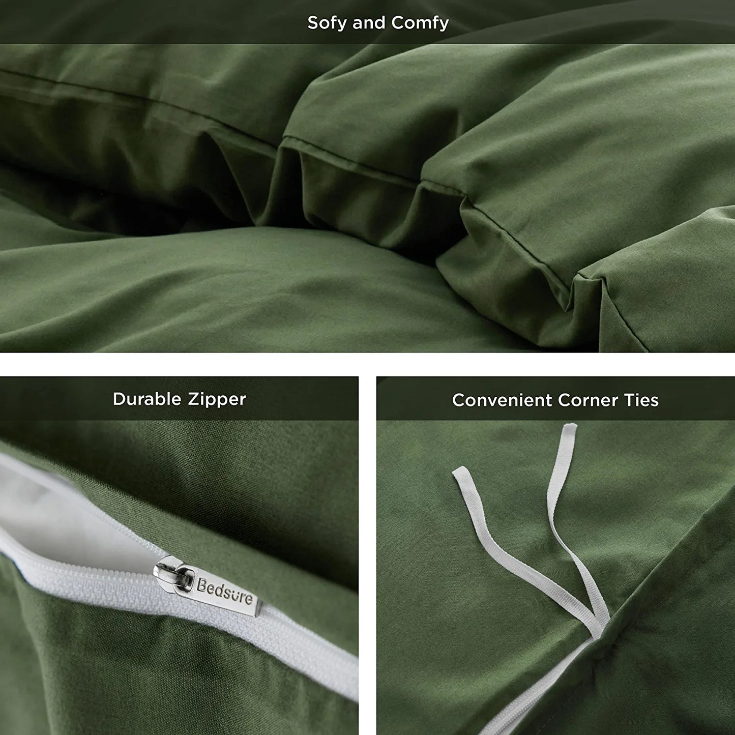 BEDSURE Olive Green Duvet Covers Queen Size - Soft Brushed Microfiber 3 Pieces with Zipper Closure, 1 Duvet Cover 90X90 Inches and 2 Pillow Shams(No Comforter)