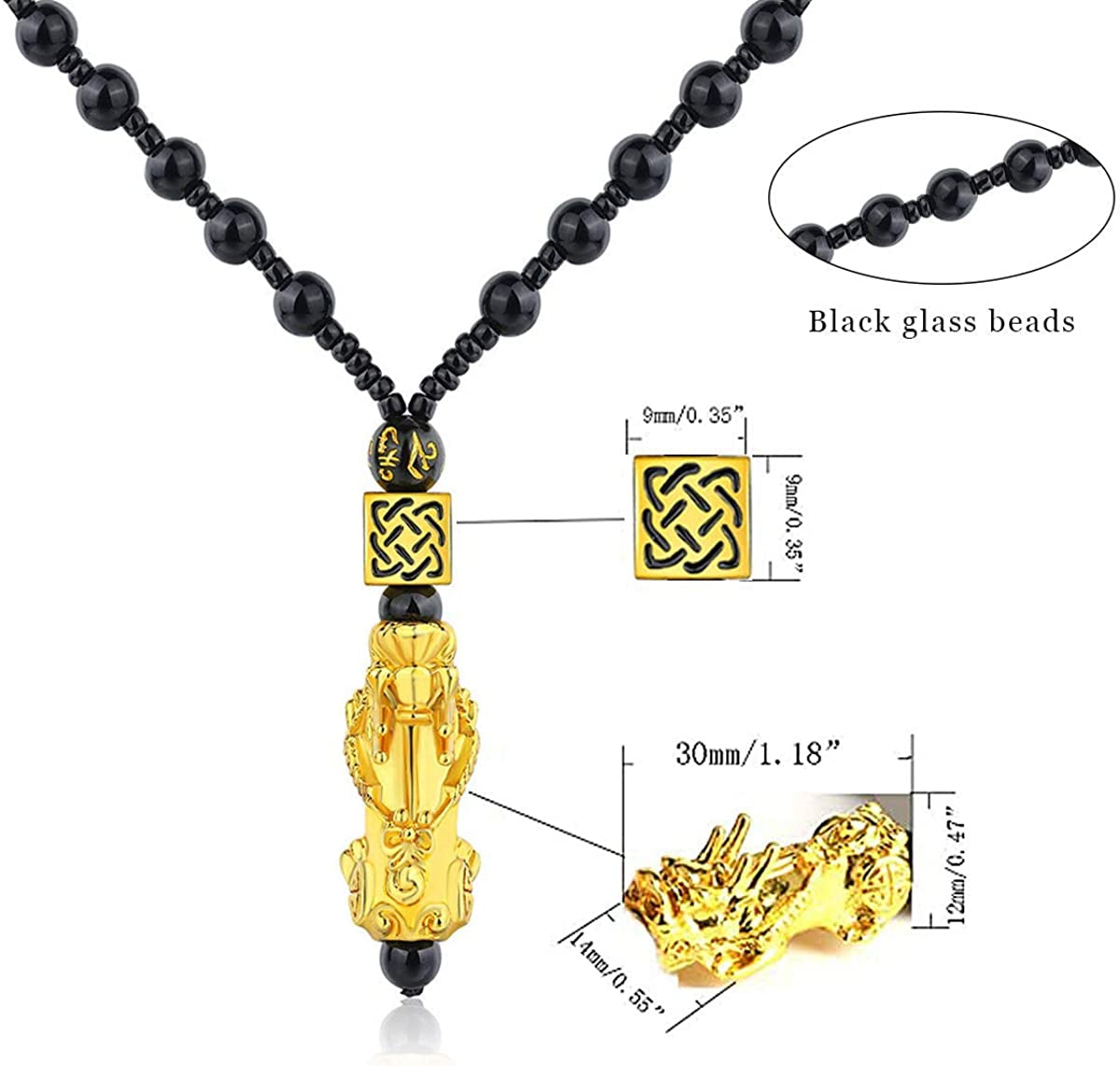 Feng Shui Black Obsidian Wealth Bracelet Necklace Pi Xiu Set，Feng Shui Bracelet for Women Men，Pi Xiu Good Luck Necklace Feng Shui Bracelet