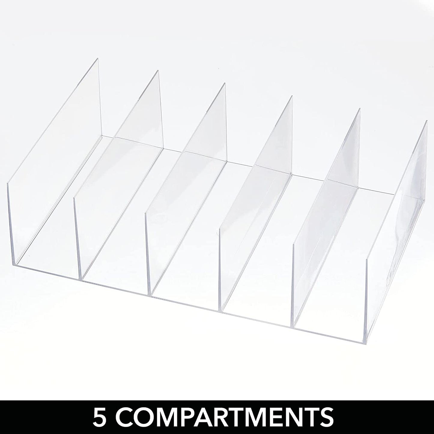 Mdesign Plastic Divided Purse Organizer for Closets, Bedrooms, Dressers - Closet Shelf Storage Solution for Purses, Clutches, Wallets, Accessories - 5 Compartment Sections - Lumiere Collection - Clear