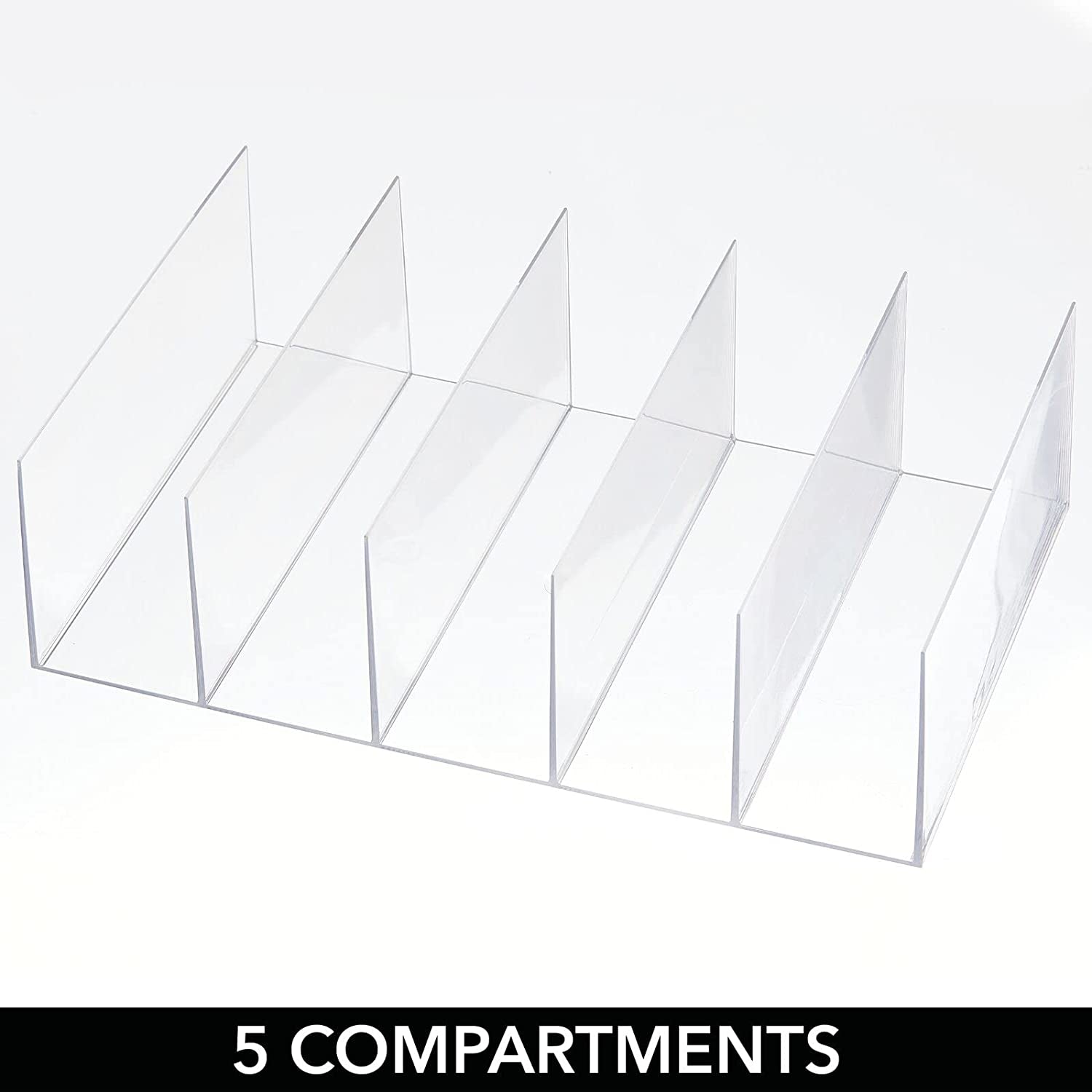 Mdesign Plastic Divided Purse Organizer for Closets, Bedrooms, Dressers - Closet Shelf Storage Solution for Purses, Clutches, Wallets, Accessories - 5 Compartment Sections - Lumiere Collection - Clear