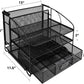 Desk Organizer 3 Tray W/Sliding Drawer and Hanging File Holder, Black