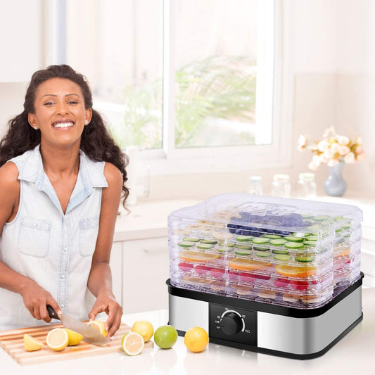 Food Dehydrator, Electric 5-Tire Fruit Vegetable Dryer with Adjustable Temperature Control from 104?-158?, 5 Stackable Drying Trays (Knob Adjustment)