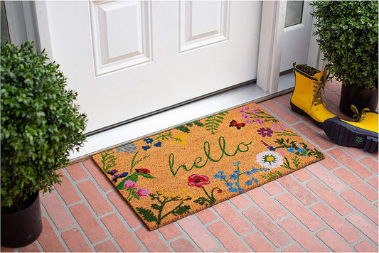 AZ105991729 Floral Hello Doormat, 17" X 29", Multicolor
