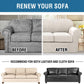 4 Piece Stretch Sofa Covers for 3 Cushion Couch Covers for Living Room Furniture Slipcovers (Base Cover plus 3 Seat Cushion Covers) Upgraded Thicker Jacquard Fabric (Sofa, Ivory)
