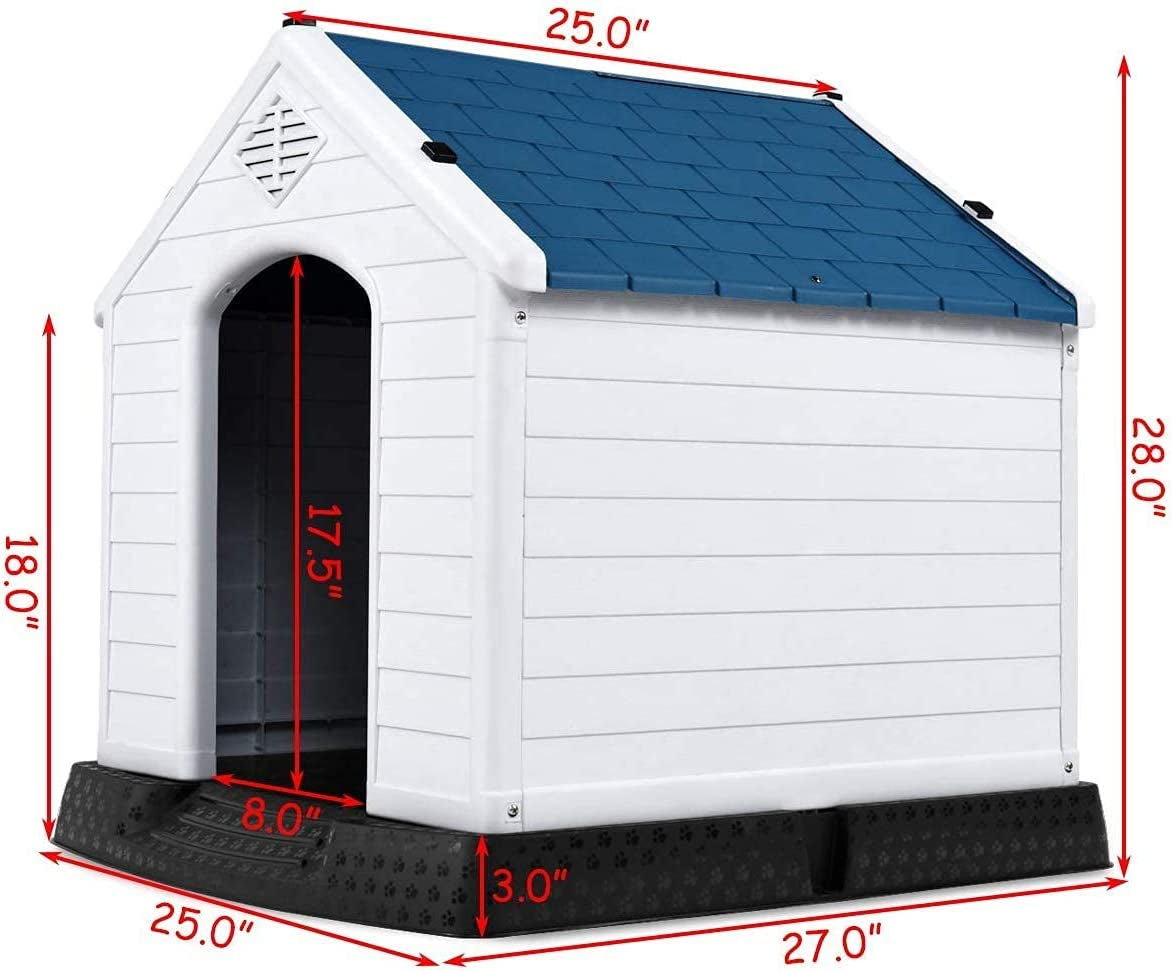 Dog House for Small Dogs, Waterproof Plastic Dog Houses with Air Vents and Elevated Floor, Easy to Assemble, Outdoor Cat Feeding Station Indoor Patio Backyard Dog Kennel House