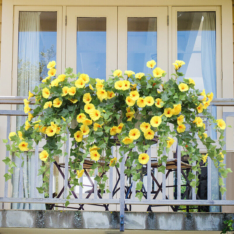 Artificial Hanging Basket Fake Silk Morning Glory Flower Vine Home Wedding Decor