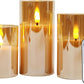 Gold Glass Battery Operated Candles with Remote, Flameless LED Candle Gift Set, Warm White Light, Batteries Included - Set of 3