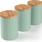 Kitchen Canisters with Bamboo Lids, Airtight Metal Canister Set, Coffee, Sugar, Tea, Flour Storage Containers, Farmhouse Kitchen Decor, Mint, 5.25” X 6.75”, Set of 3