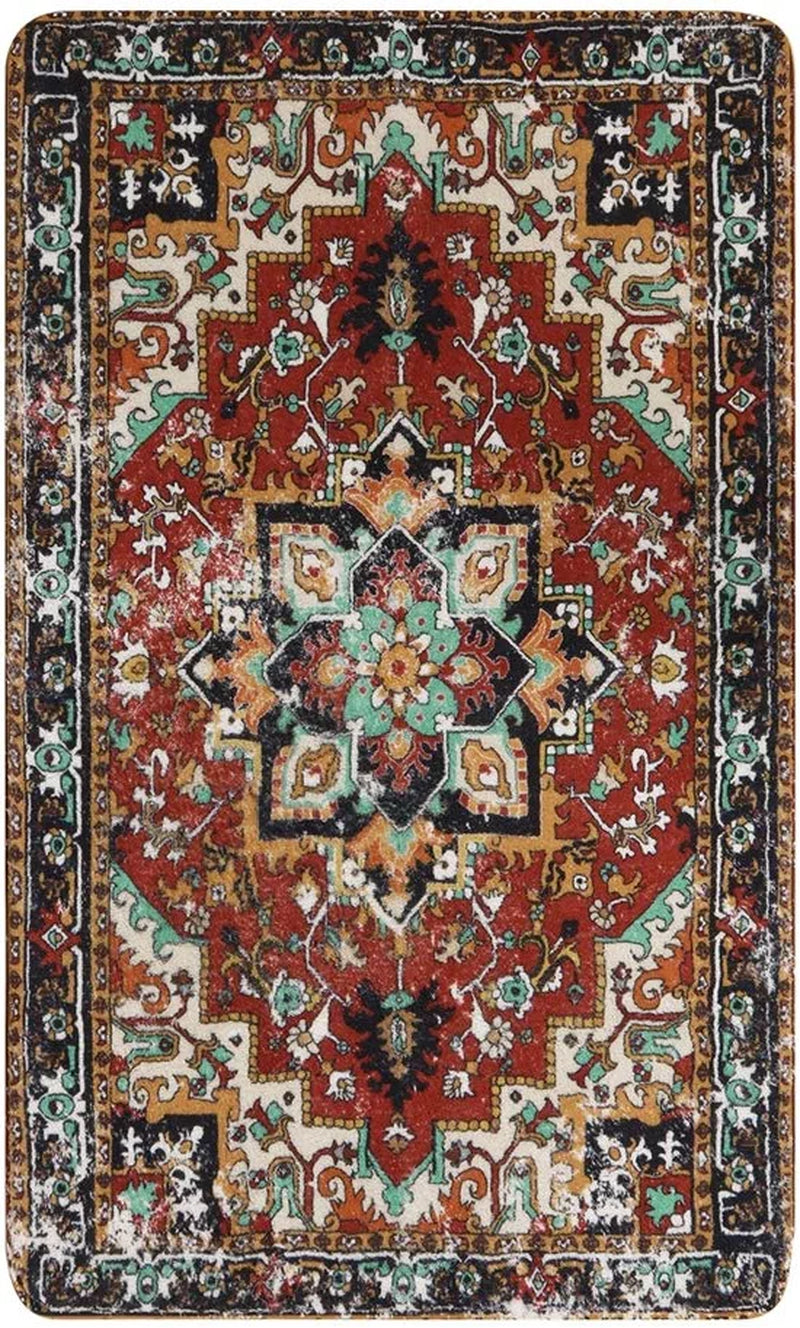 Collection Traditional Oriental Area Rug - 3’ X 5’ Faux Wool Non-Slip Area Rug Accent Distressed Throw Rugs Floor Carpet for Living Room Bedrooms Laundry Room Decor (3’ X 5’, Red)
