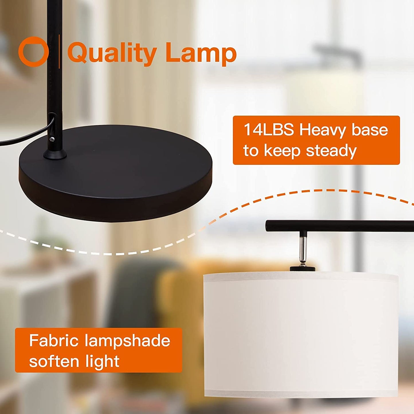 Montage Modern Floor Lamp for Living Room Lighting - Bedroom & Nursery Standing Accent Lamp, Mid Century, 5' Tall Pole Light Overhangs Lamp, with LED Bulb - Black