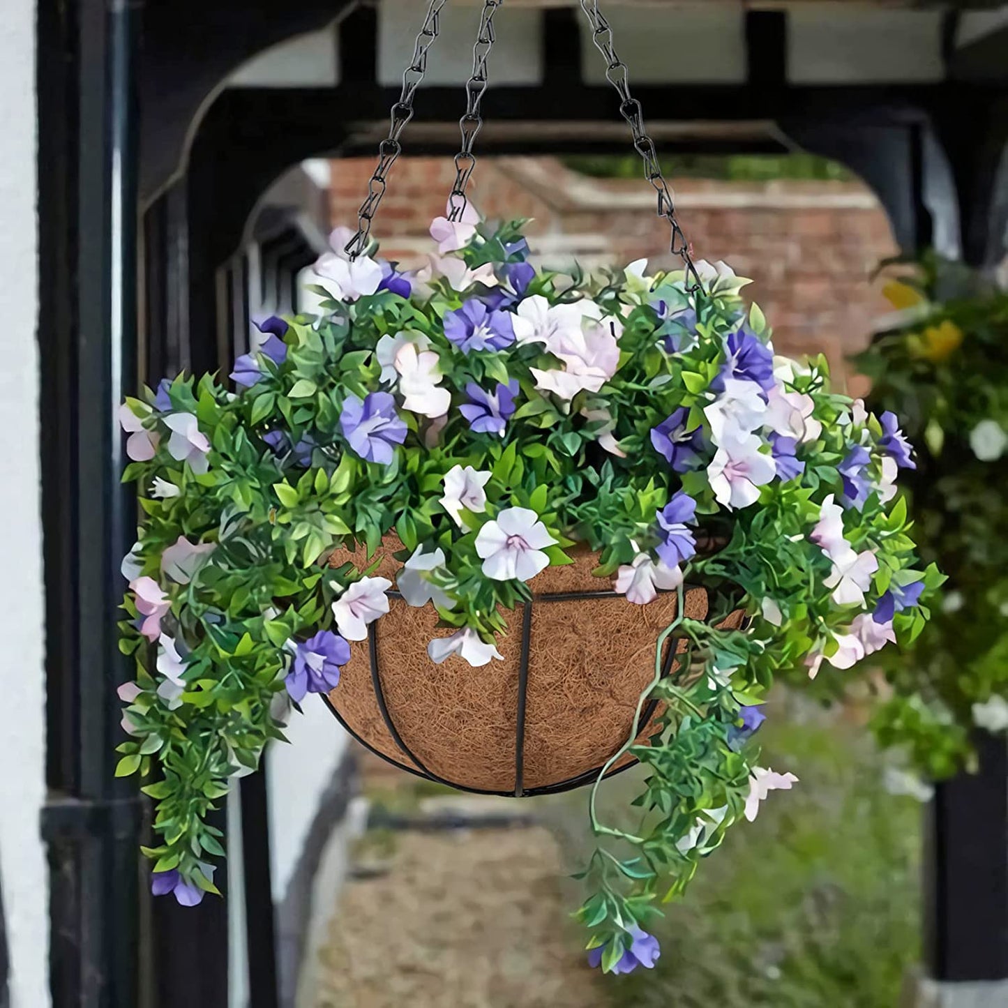 2 Pack Metal Hanging Planter Basket with Coco Coir Liner Chain round Wire Plant Holder Flower Pots Hanger Garden Decoration Porch Decor Watering Hanging Baskets Indoor Outdoor (12INCH)