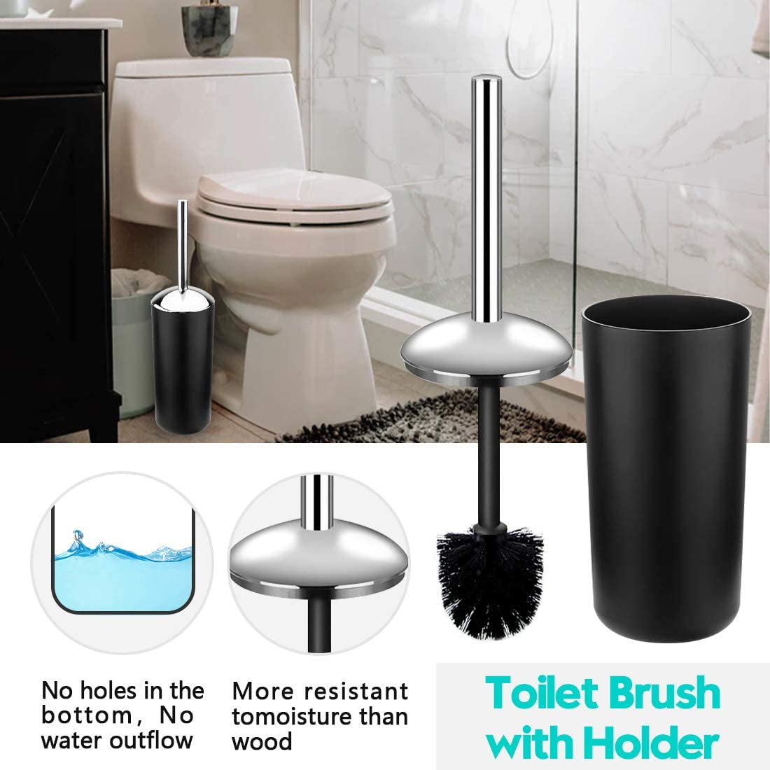 Bathroom Accessories Set-6 Piece Plastic Gift Set Toothbrush Holder,Toothbrush Cup,Soap Dispenser,Soap Dish,Toilet Brush Holder,Trash Can,Tumbler Straw Set Bathroom (Black)