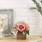 Queen BEE Artificial Silk Flowers in Vase. Fake Pink Roses 3 Heads and Hydrangeas with Ceramic Vase for Home, Wedding, Bathroom Decor. Nightstand Decoration. Home Accent, Small 7" (Pink Rose)