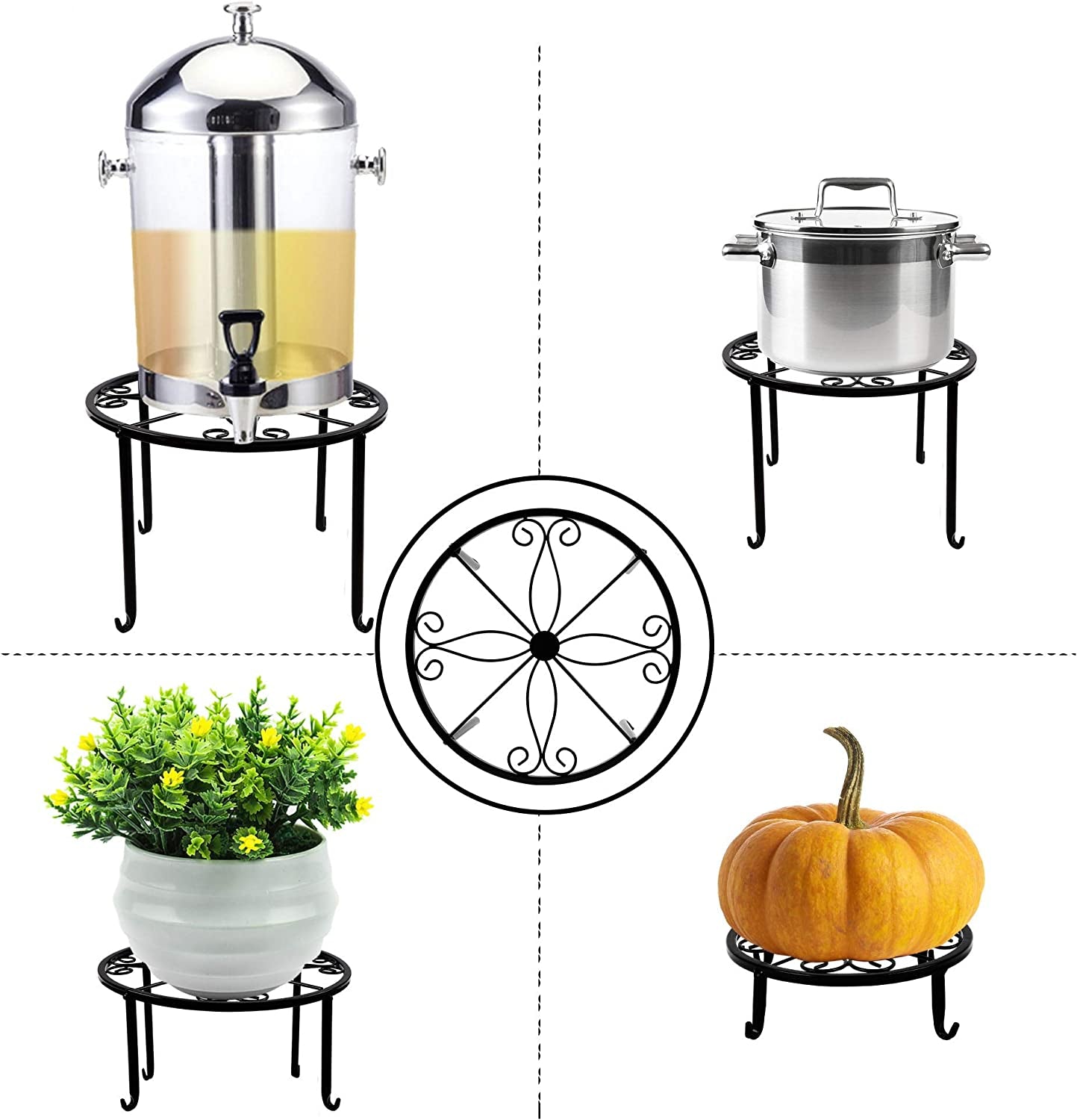 4 Pack Metal Plant Stands for Flower Pot, Heavy Duty Potted Holder, Indoor Outdoor Metal Rustproof Iron Garden Container round Supports Rack for Planter
