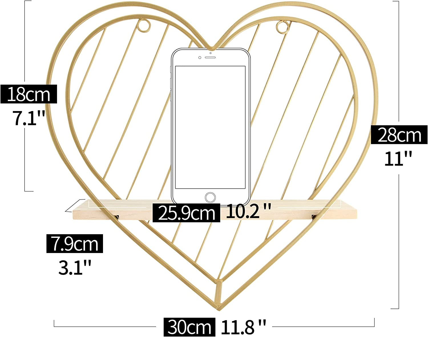 Gold Wall Shelf Metal Heart Floating Shelves Bedside Cute Romantic Modern Wall Cute Unique Gifts for Nursery Room Kids Children Room Bedroom Bathroom Living Room…