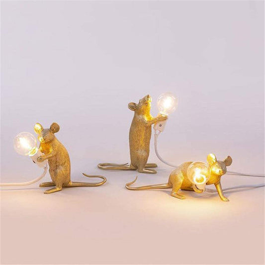 3 Pack Table Lamp Set Mouse Shape Resin Creative Desk Light Bedside Lamp Light Bedside Gift Decoration LED Bedroom,Study Room Home Room Decor (Gold)