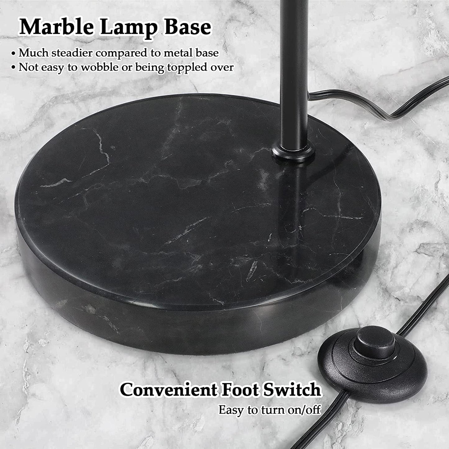 Modern Floor Lamp for Living Room Contemporary Arc Lamp behind the Couch Tall Standing Reading Lamp with Hanging Shade & Foot Switch Adjustable Arm for Bedroom Office Industrial Style Lighting Black