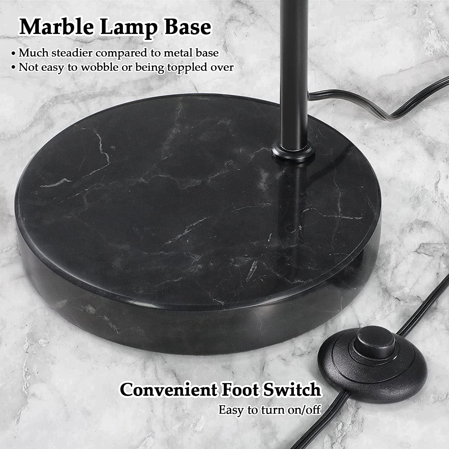 Modern Floor Lamp for Living Room Contemporary Arc Lamp behind the Couch Tall Standing Reading Lamp with Hanging Shade & Foot Switch Adjustable Arm for Bedroom Office Industrial Style Lighting Black