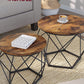 Small Coffee Table Set of 2, round Coffee Table with Steel Frame, Side End Table for Living Room, Bedroom, Office, Rustic Brown and Black ULET040B01