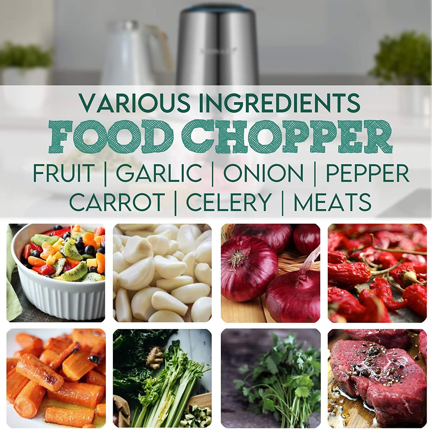 Electric Food Chopper,  Small Food Processor with Garlic Peeler and 4 Titanium Coating Blades, 5 Cup Stainless Steel Bowl for Fruit Vegetable Nuts Onion Meat Salad Chopper