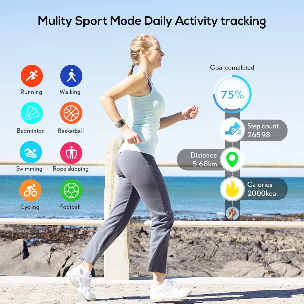 Smart Watch for Women Men Fitness: Waterproof Smartwatch for Android Ios Phone Sport Running Digital Watches Activity Tracker with Heart Rate Sleep Blood Oxygen Monitor Step Counter Touch Screen