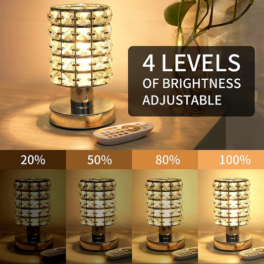 Crystal Table Desk Lamp with Remote Control 16 Colors Changing & 4 Levels Brightness Elegant RGB LED Bedside Light Decorative Nightstand Lamps for Party Home/Bedroom/Living Room (Silver)