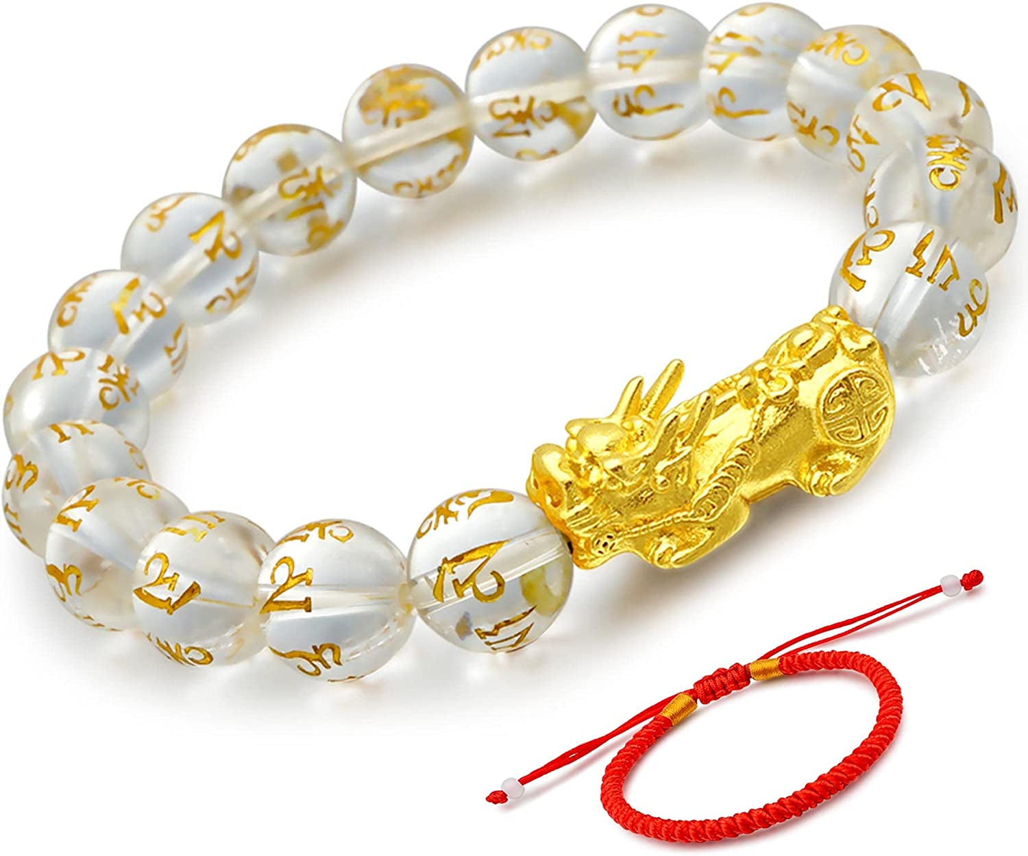 10Mm Multi-Colored Crystal Bead Lucky Bracelets Feng Shui Black Obsidian Wealth Bracelet Pixiu Black Mantra Bead Protection Bracelet for Women (4.Clear)