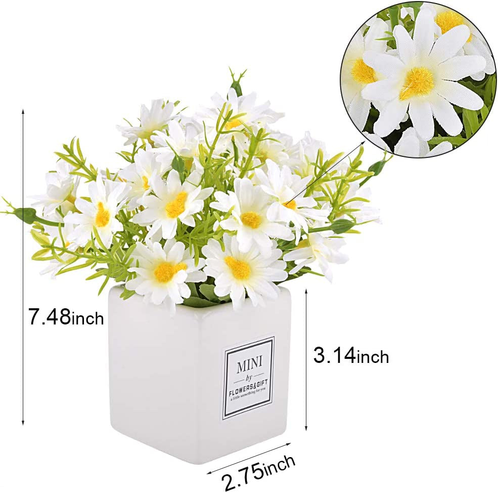 Artificial Flowers, Daisy Flower with Vase Silky Artificial Daisies Bouquet Fake Plant Bonsai for Home Office Wedding Decoration, Table Centerpieces Arrangement, Windowsill Decor