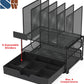 Simplehouseware Mesh Desk Organizer with Sliding Drawer, Double Tray and 5 Upright Sections, Black
