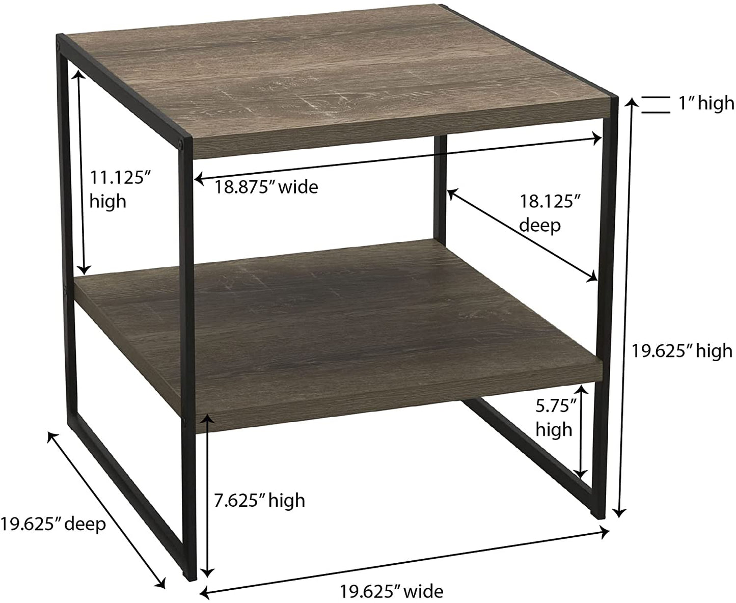 Square Wooden Side Table/End Table with Storage Shelf, Ashwood