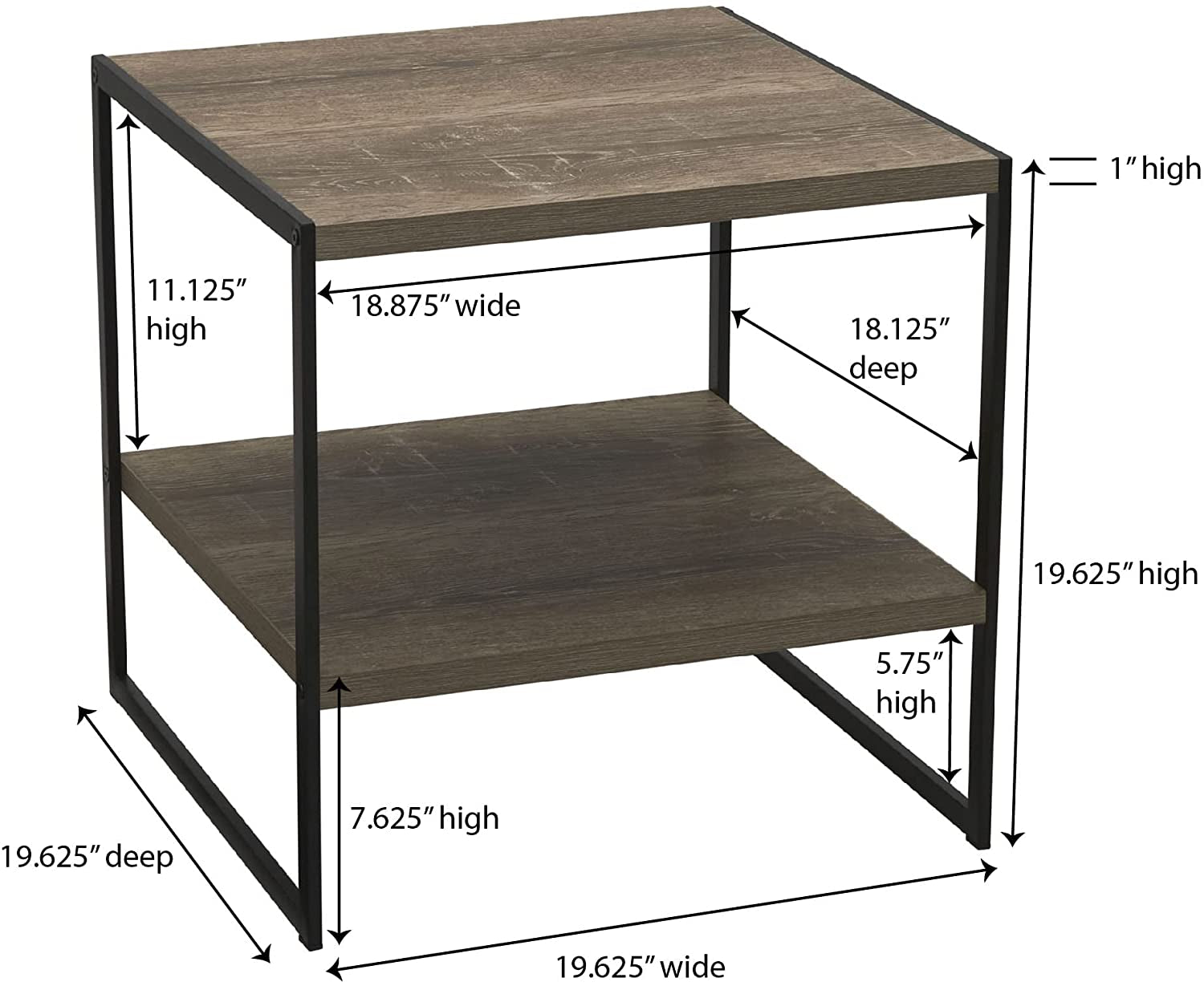 Square Wooden Side Table/End Table with Storage Shelf, Ashwood