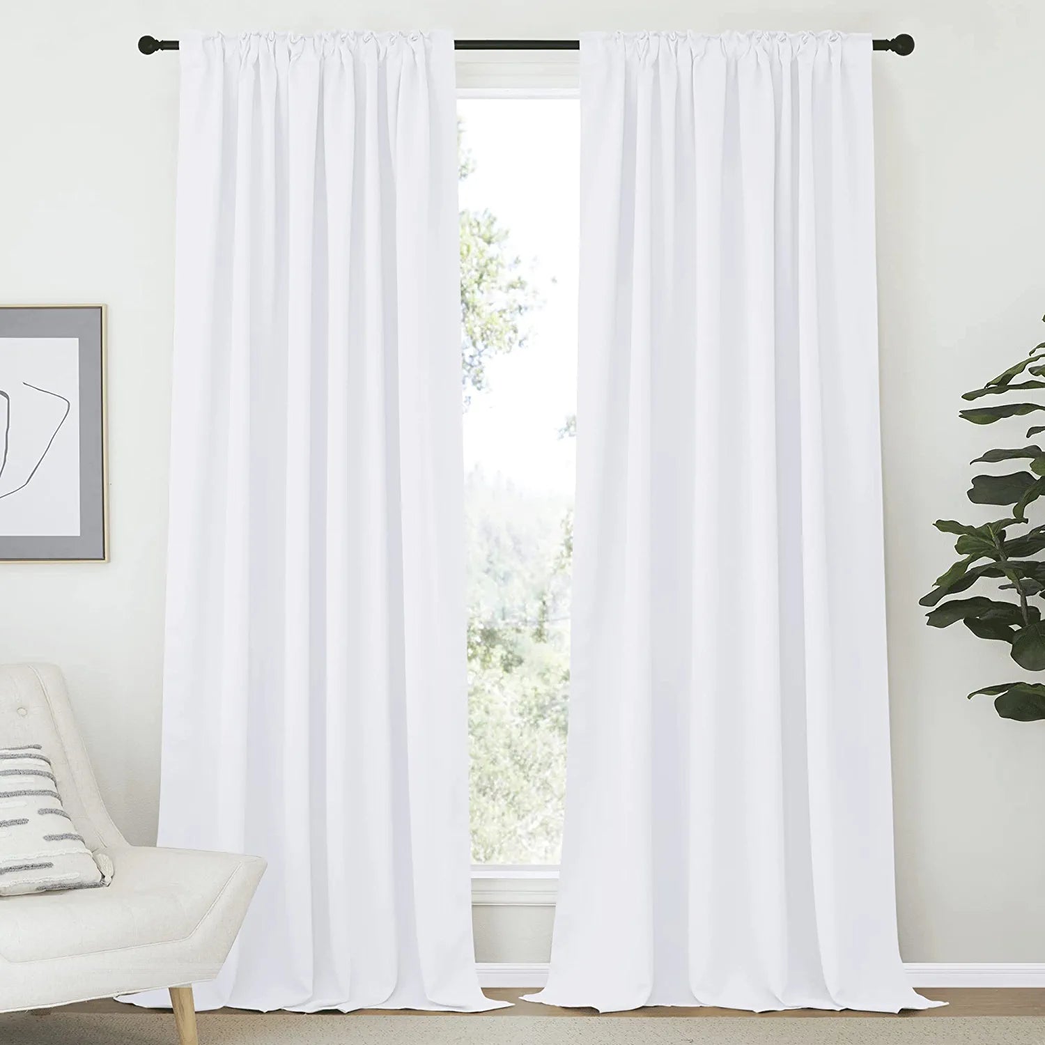 Living Room Curtain Drapes - (White Color) W70 X L95, Set of 2, Window Treatment Drapery Panels