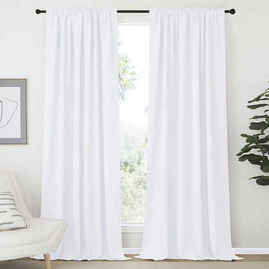 Living Room Curtain Drapes - (White Color) W70 X L95, Set of 2, Window Treatment Drapery Panels