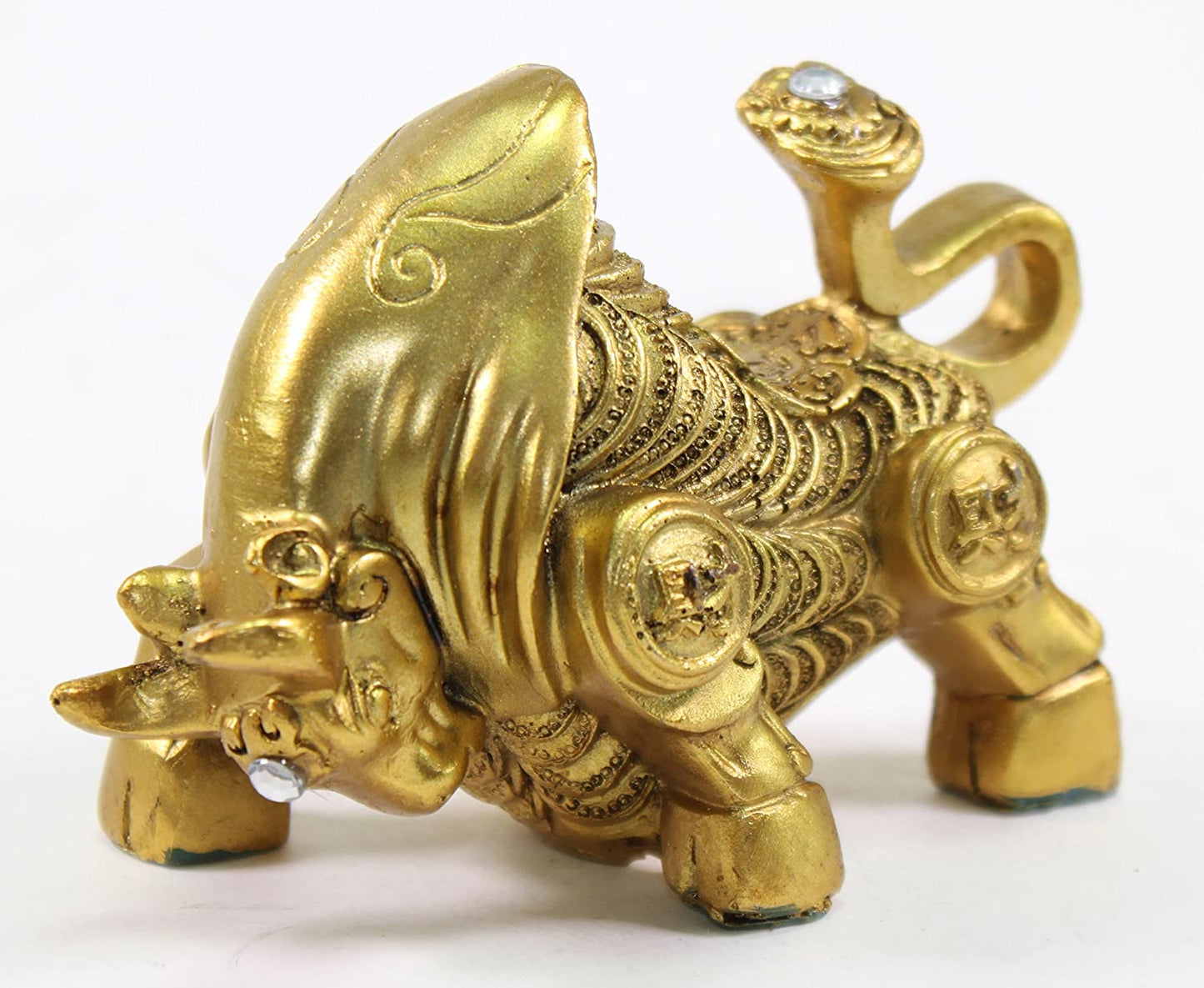 Feng Shui 4" Golden Money Bull ~ Ox Wealth Statue Figurine Chinese Zodiac Home Decor Gift ~ Wall Street Golden Bull