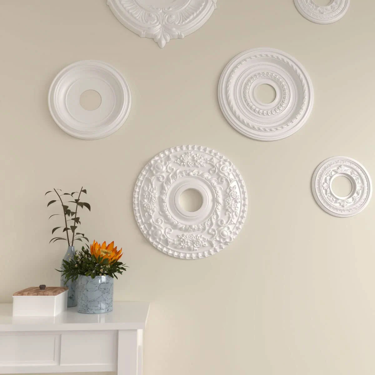 CM18RO Rose Ceiling Medallion, 18"OD X 3 1/2"ID X 1 1/2"P, Factory Primed